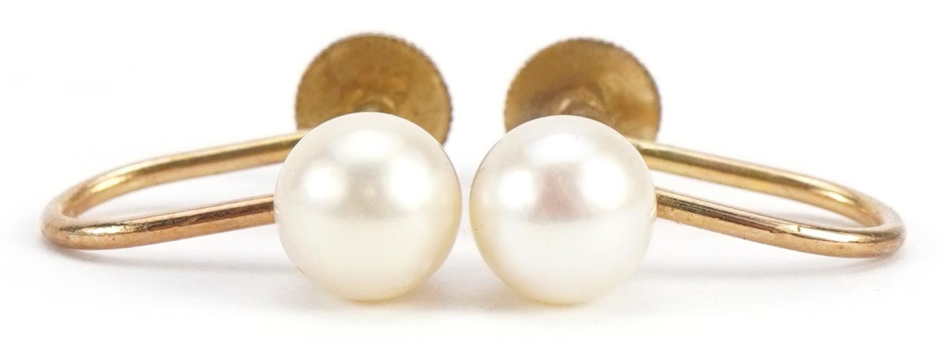 Pair of 9ct gold pearl earrings with screw backs, 1.5cm high, 1.7g