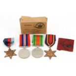 British military World War II medal group with box of issue inscribed T S Warren Hampden Park,