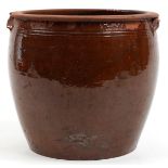 Large treacle glazed terracotta planter with twin handles, 32.5cm high x 36.5cm in diameter