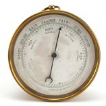 Brass cased aneroid hanging barometer engraved Stanley London to the reverse, 12.5cm in diameter