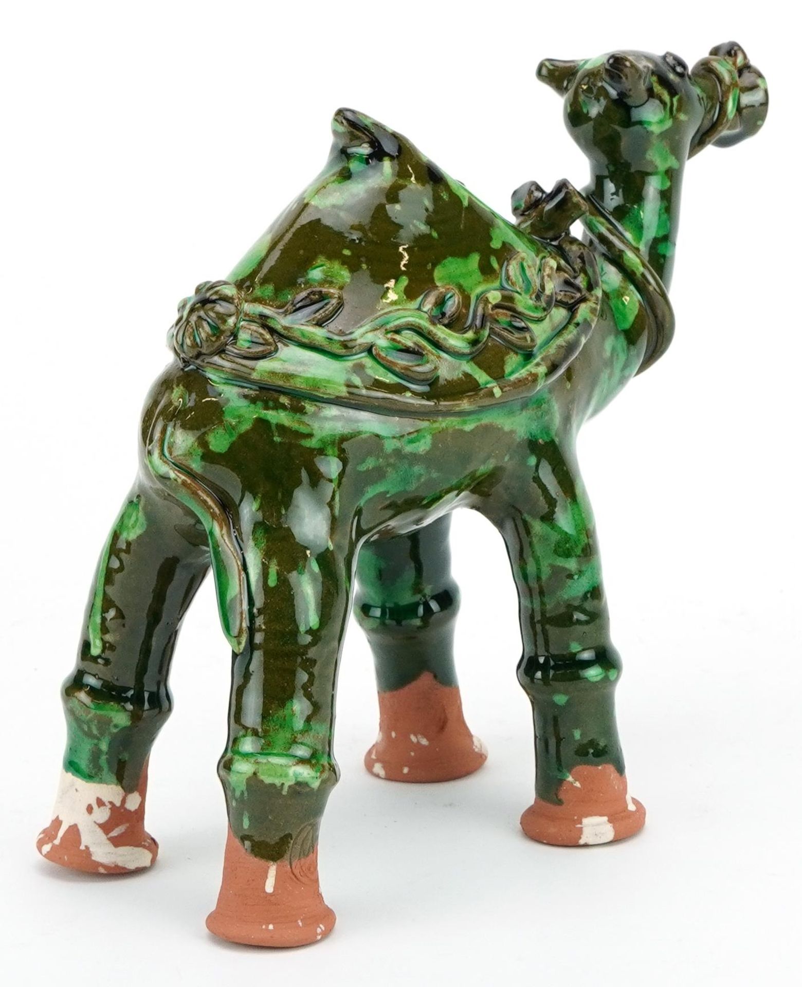 Turkish Canakkale pottery camel ewer, having a green glaze, 19cm in length - Image 2 of 4