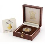 Elizabeth II 1992 Britannia 1/10 oz proof gold coin by The Royal Mint with certificate numbered 0027