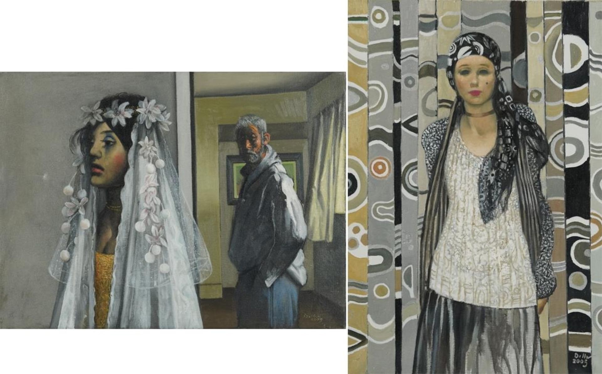 Ron Dellar - Arnold and the Jewish Bride and Sophisticated Lady, two oil on canvasses, each