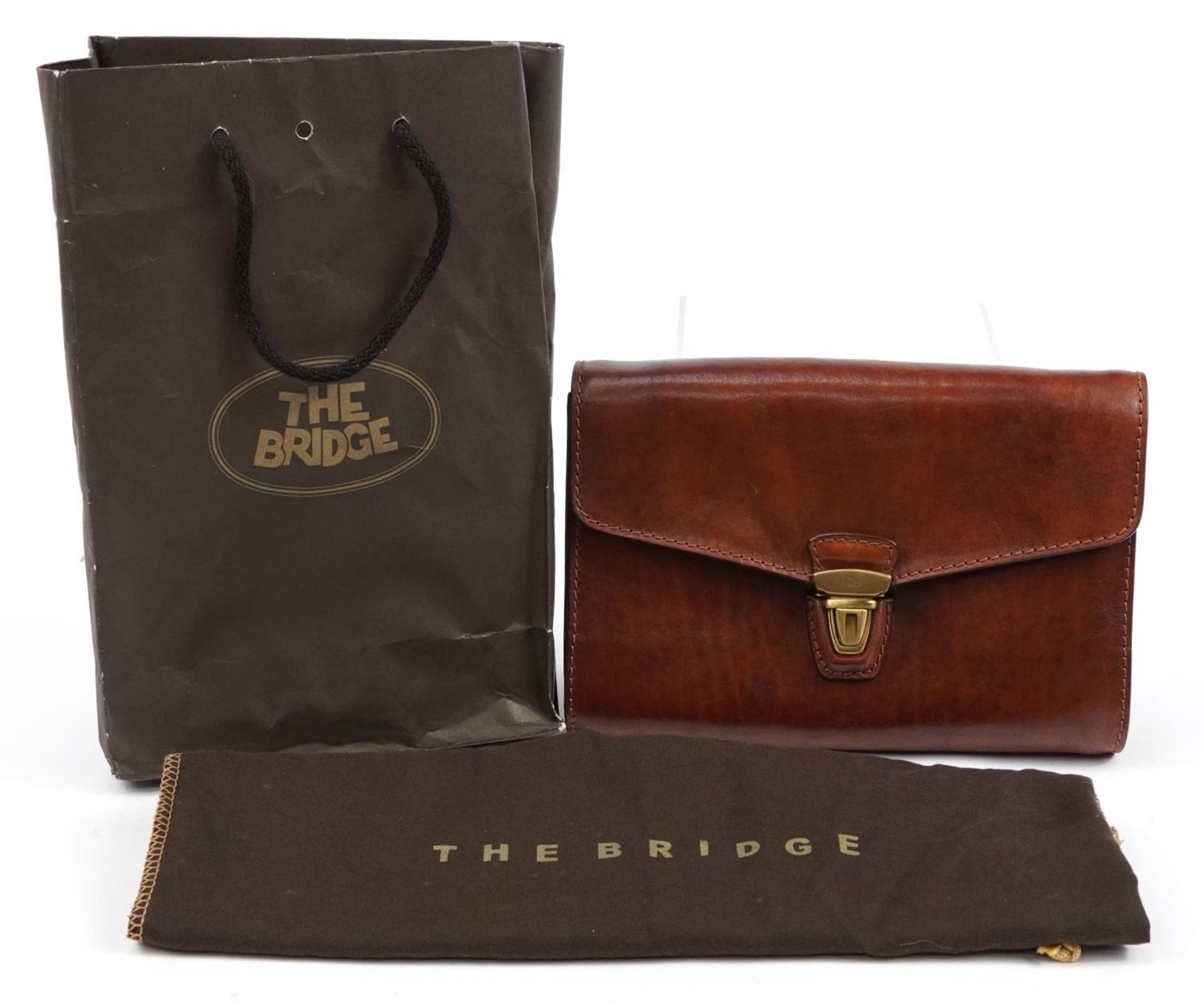 The Bridge, Italian brown leather clutch bag with cloth protective bag, 25.5cm wide - Image 2 of 6