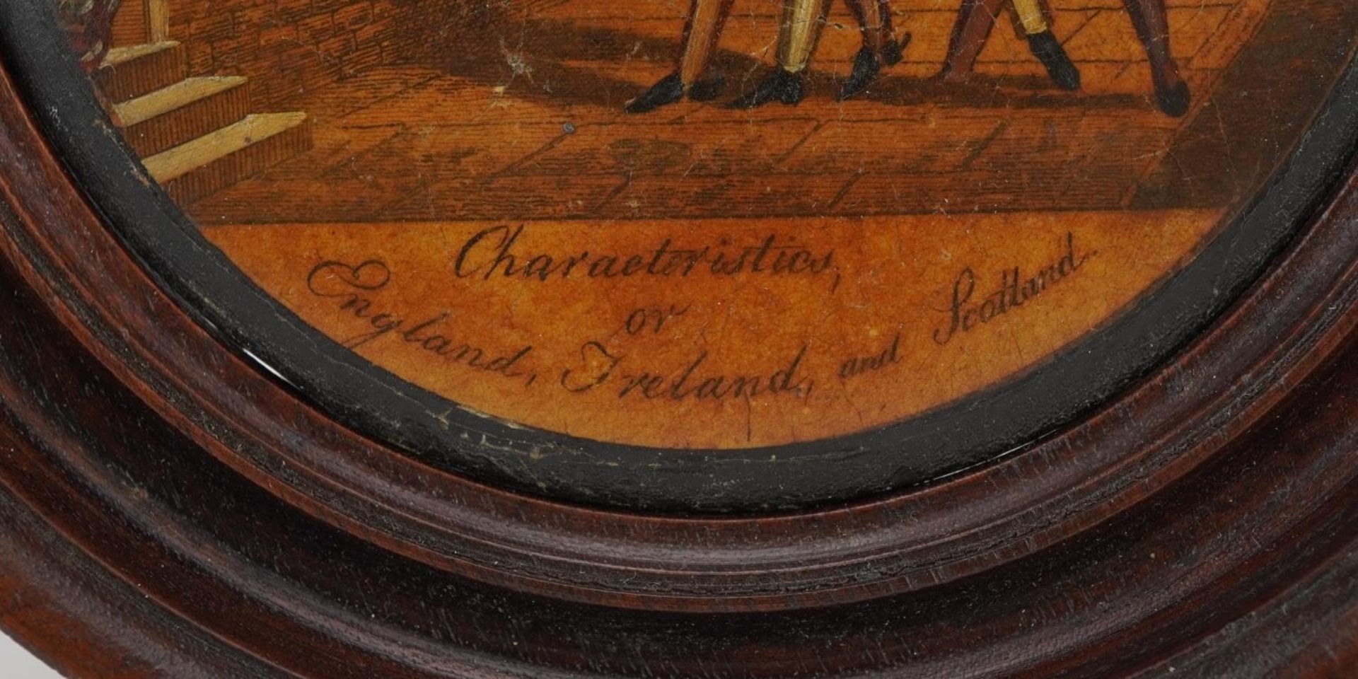 19th century papier mache pot lid housed in a hardwood frame titled Characteristics, England, - Image 3 of 4