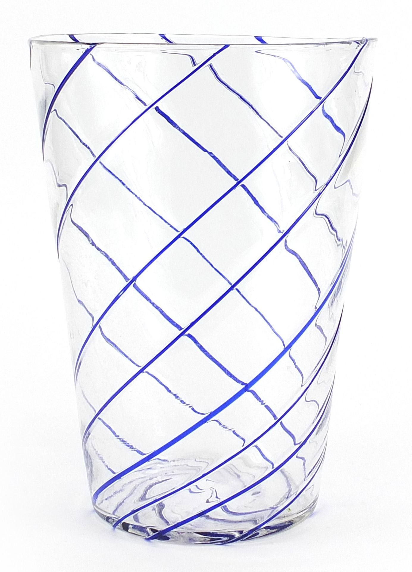 Large clear and blue swirl glass vase, 30cm high - Image 2 of 3