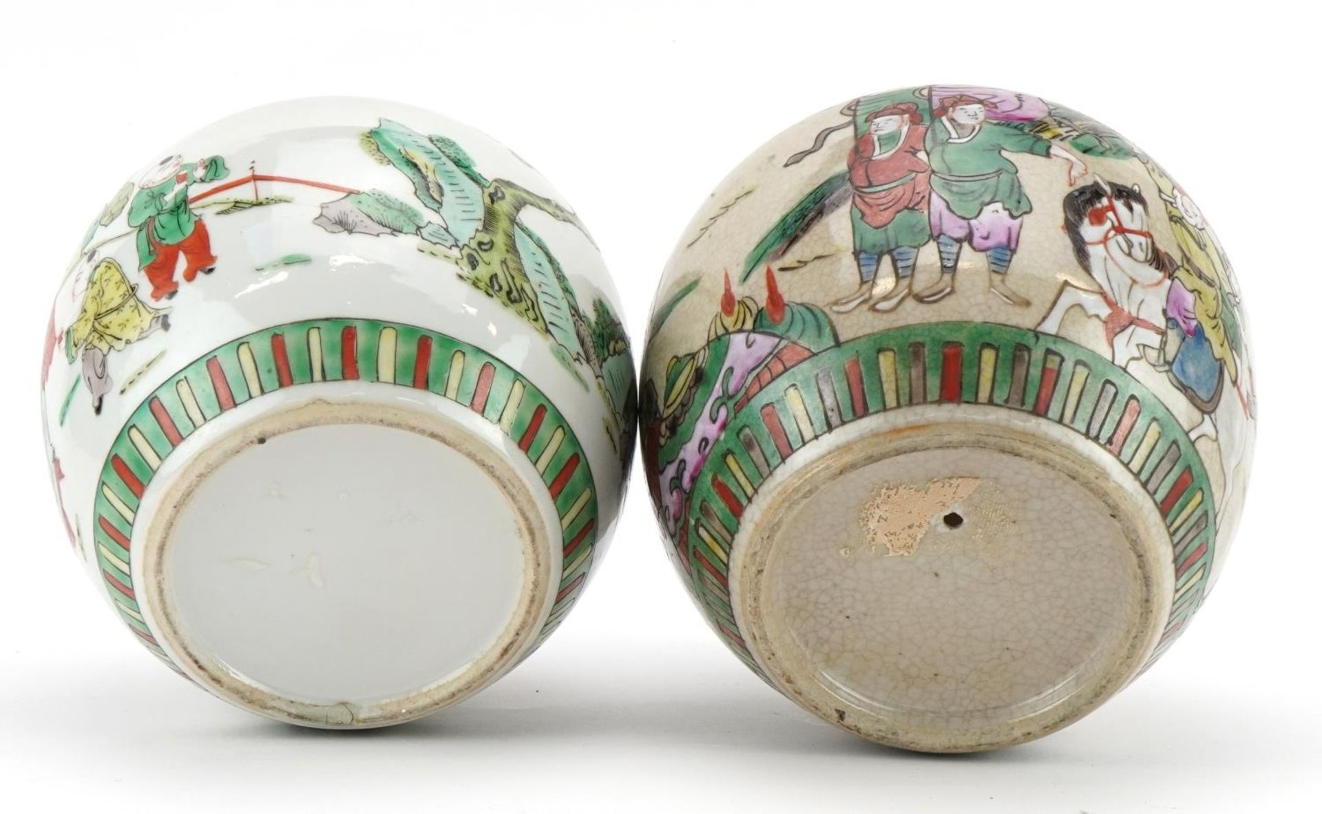 Two Chinese porcelain crackle glazed ginger jars with covers hand painted in the famille verte - Image 3 of 3