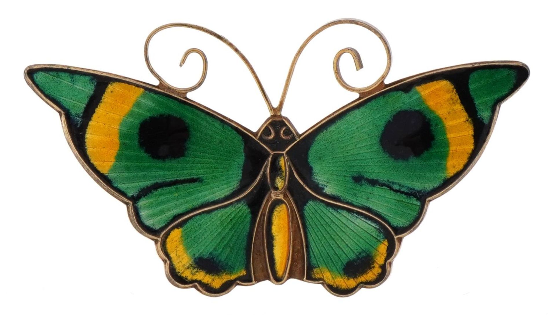 David Andersen, Norwegian 925S silver and enamel butterfly brooch, 5.4cm wide, 10.1g