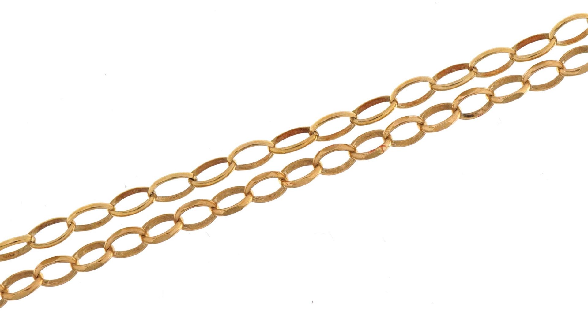 Two 9ct gold Belcher link bracelets, each 18cm in length, total 3.3g