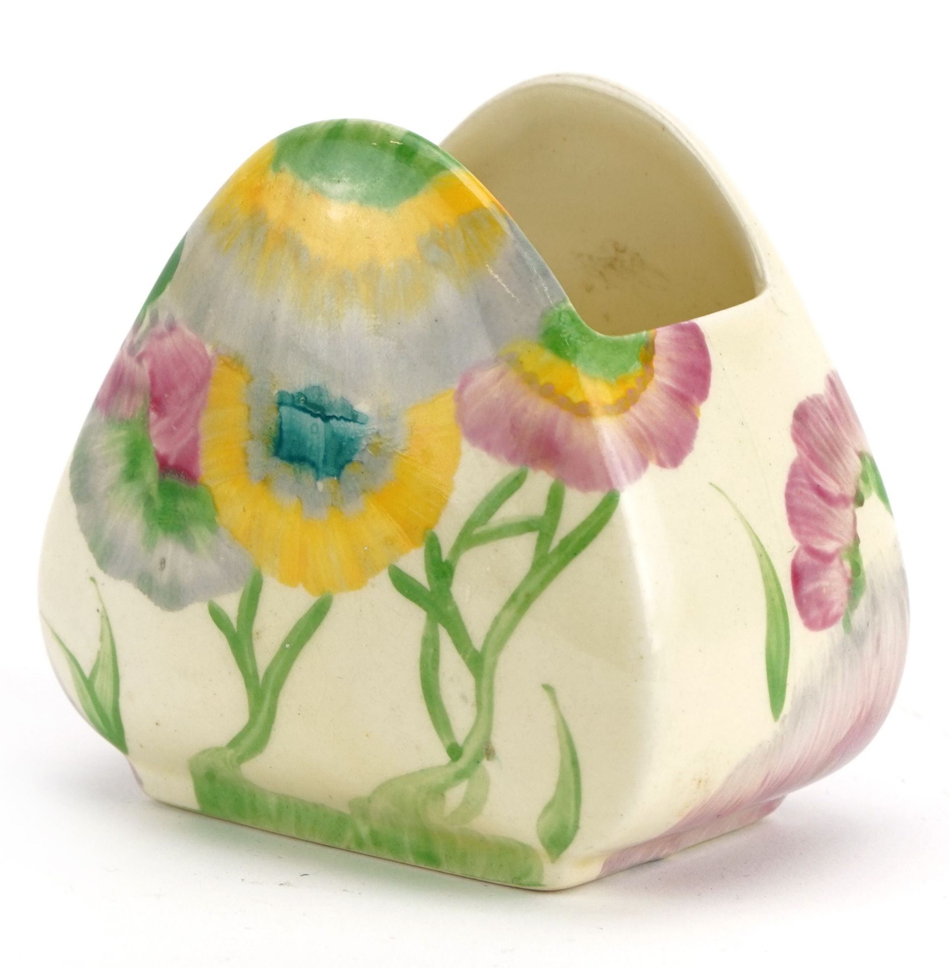 Clarice Cliff, Art Deco Viscaria vase hand painted with flowers, 7cm wide - Image 2 of 3