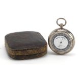 Late 19th century steel cased compensated pocket barometer retailed by R Bailey of Birmingham,