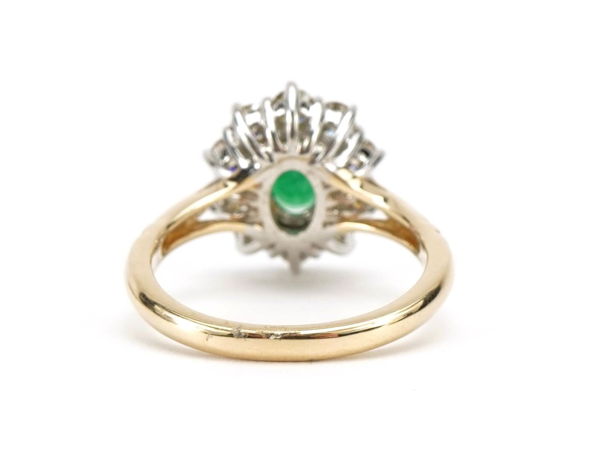 9ct gold emerald and diamond cluster ring, total emerald weight approximately 0.85 carat, total - Image 2 of 4