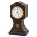 Edwardian inlaid mahogany mantle clock, the enamelled dial having Arabic numerals, 25cm high