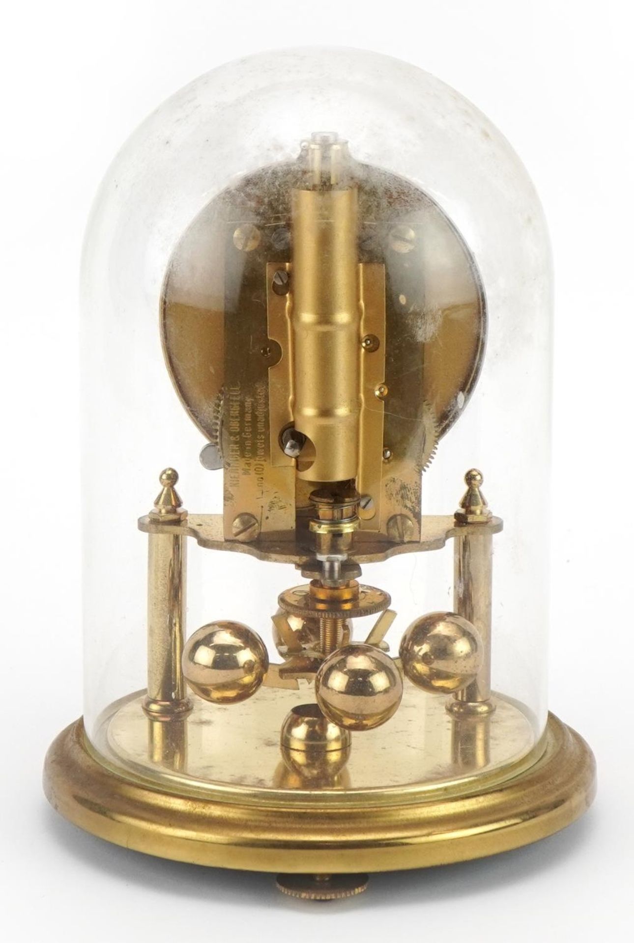Kendo brass anniversary clock under a glass dome, 18cm high - Image 2 of 4