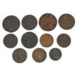 Antique coins including 1789 Wicklow Cronebane halfpenny and 1788 Barbados penny