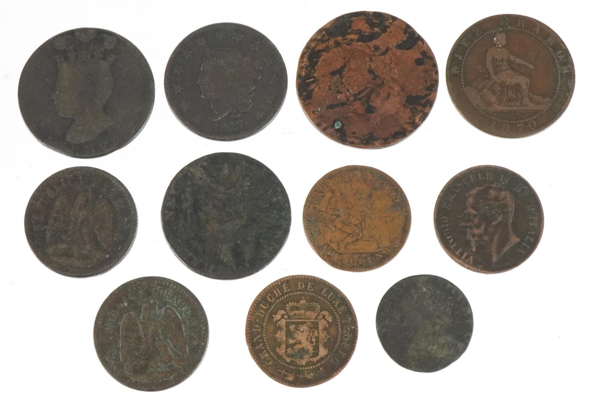 Antique coins including 1789 Wicklow Cronebane halfpenny and 1788 Barbados penny