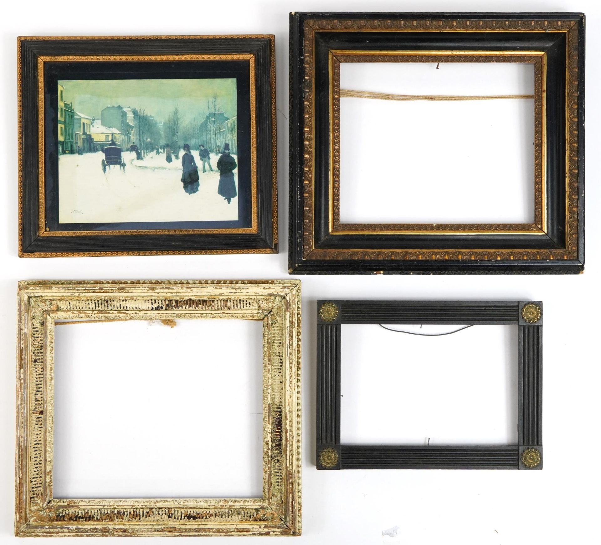 Four antique frames including a Regency example, the largest overall 43cm x 37.5cm