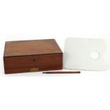 Victorian mahogany artist's box with ebony stringing with ceramic palette board, Lechertier