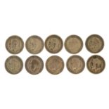 Ten George V shillings, approximately 54g