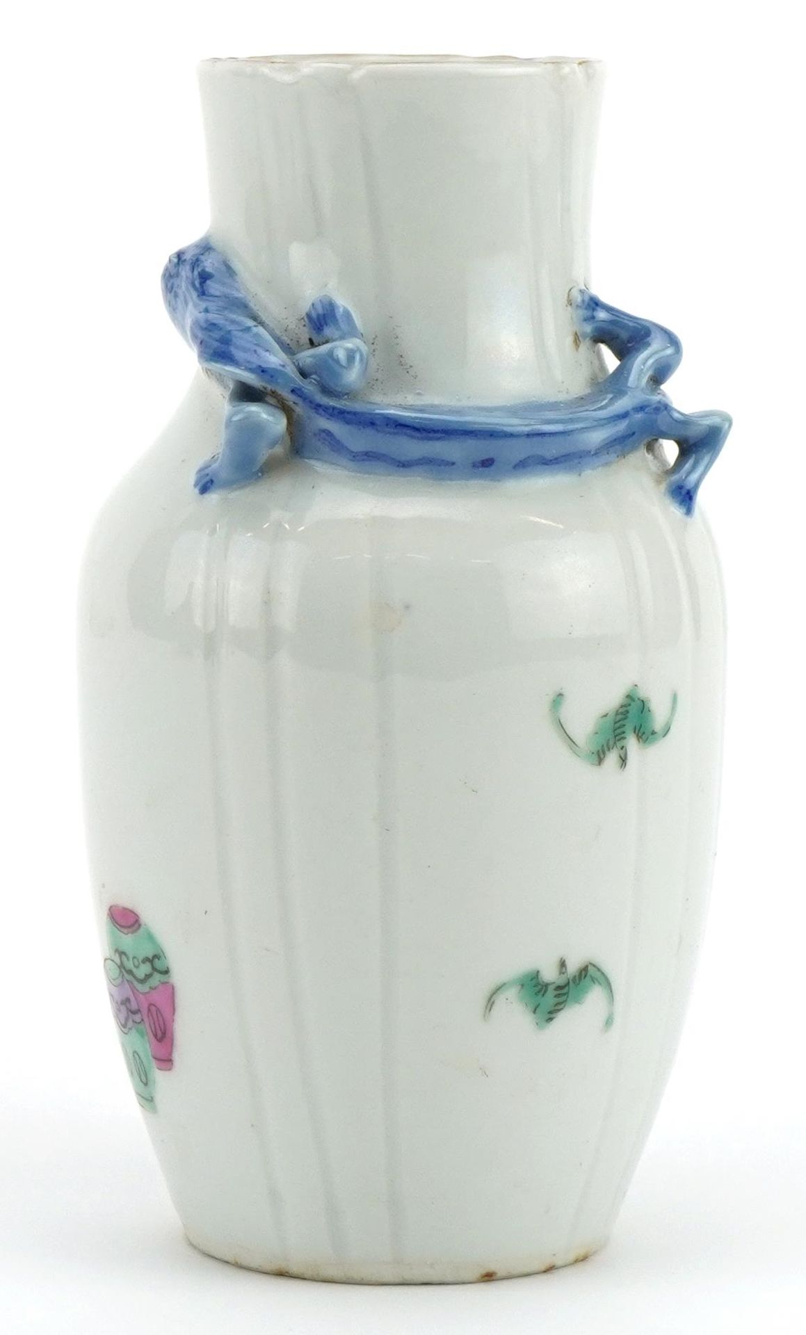 Chinese porcelain vase hand painted in the famille rose palette with two figures and decorated in - Image 2 of 3