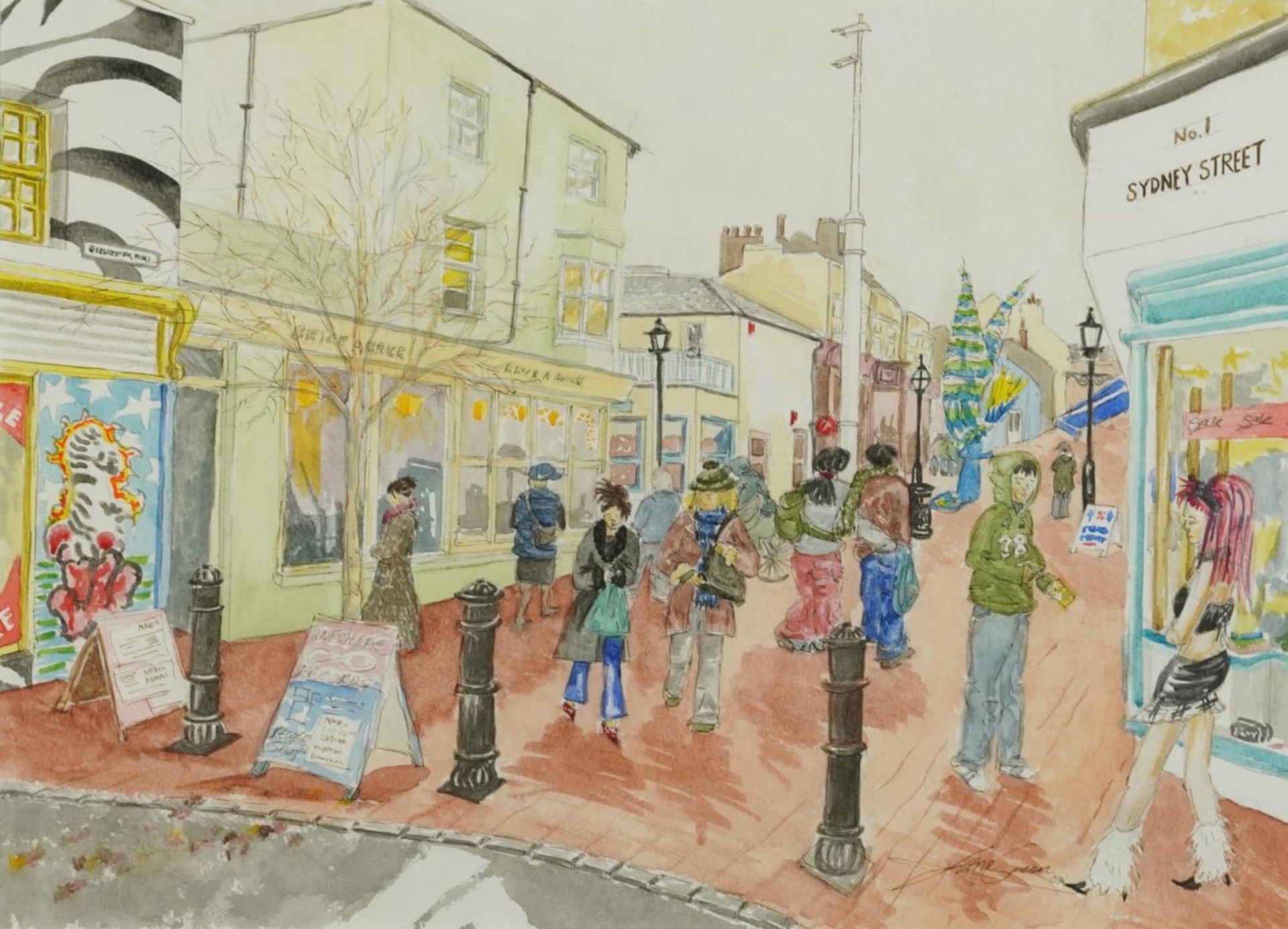 Sydney Street, Brighton, watercolour, indistinctly signed and dated, possibly Jane Green 2004,