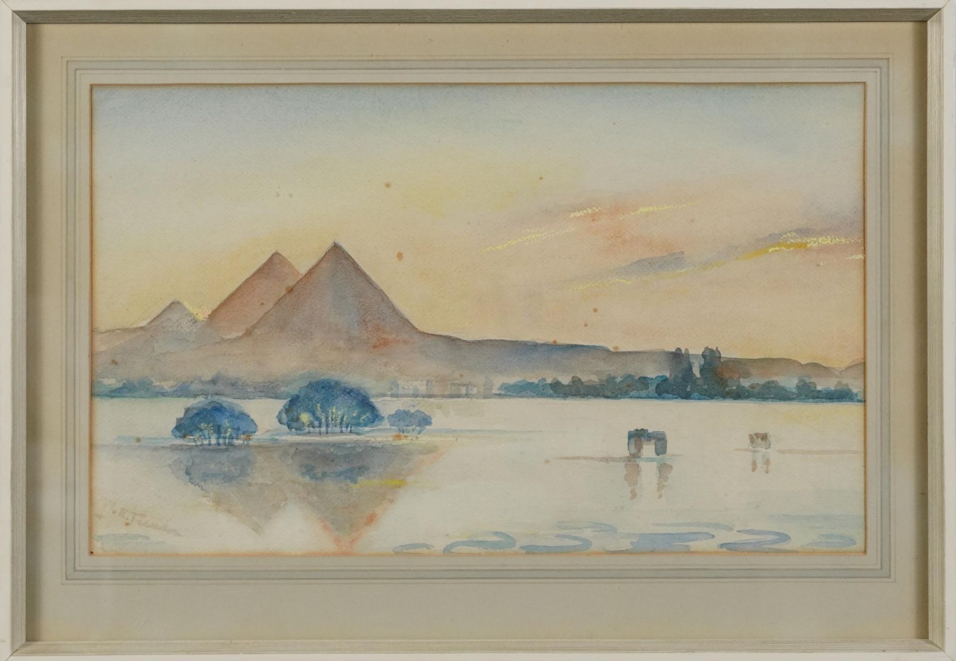 Pyramids and Quarry, two Middle Eastern school watercolours, each indistinctly signed, one partially - Bild 7 aus 10