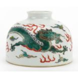 Chinese porcelain beehive water pot hand painted with a dragon chasing the flaming pearl, six figure