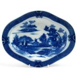 19th century pearlware footed stand printed in the chinoiserie manner with farmers and a pagoda,