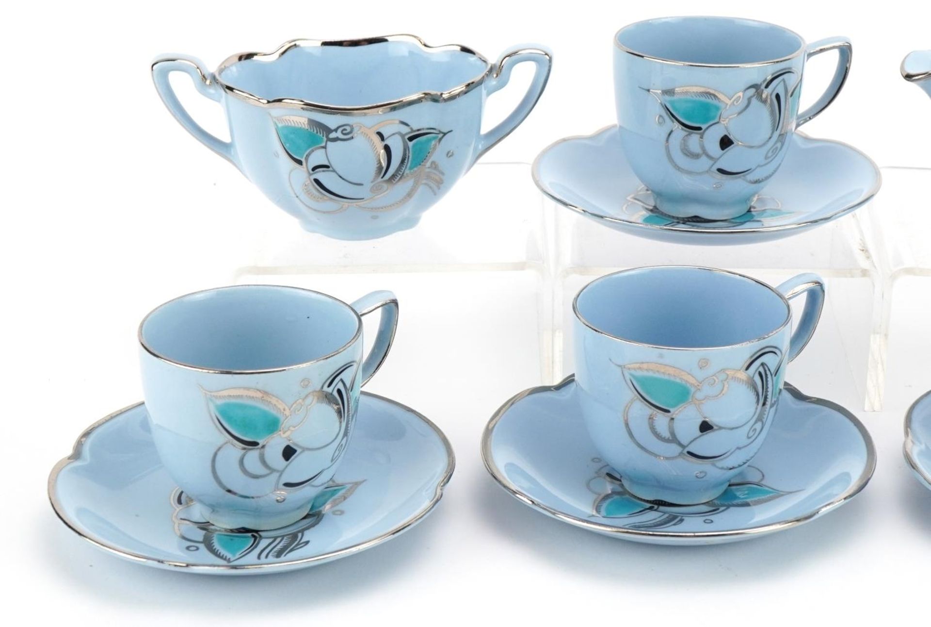 Susie Cooper for Greys, Art Deco six place tea service decorated with stylised flowers, the - Image 2 of 4
