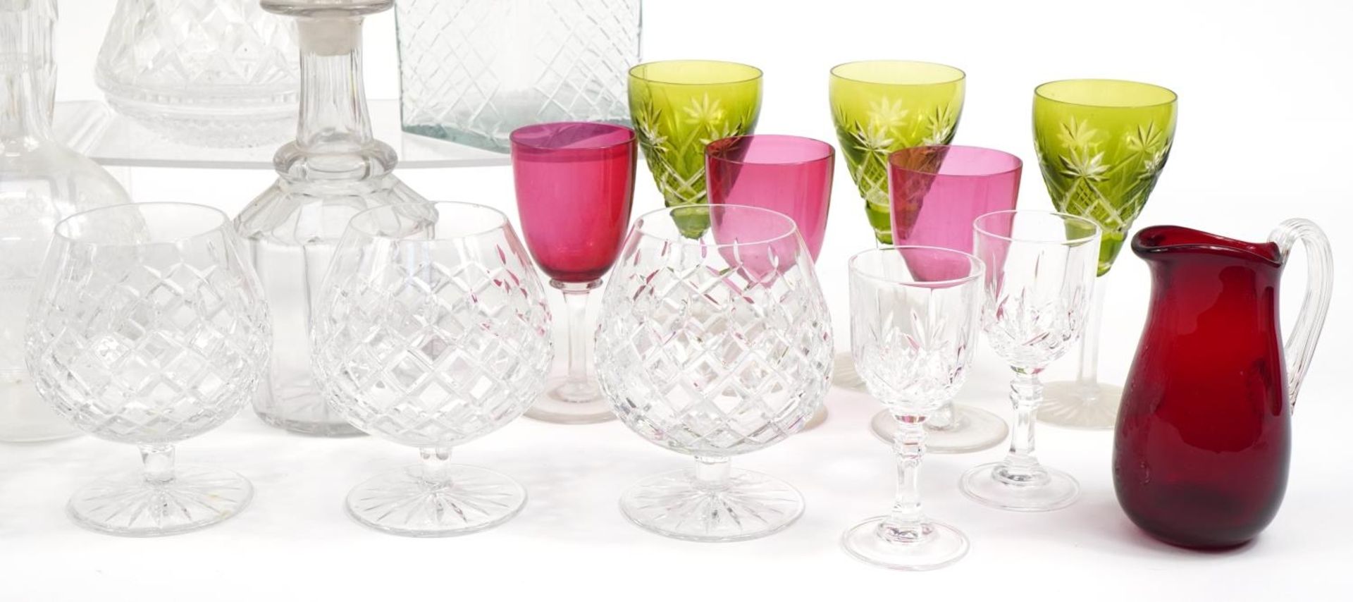 Antique and later cut glassware including brandy glasses, decanters and cranberry glass, the largest - Image 4 of 4