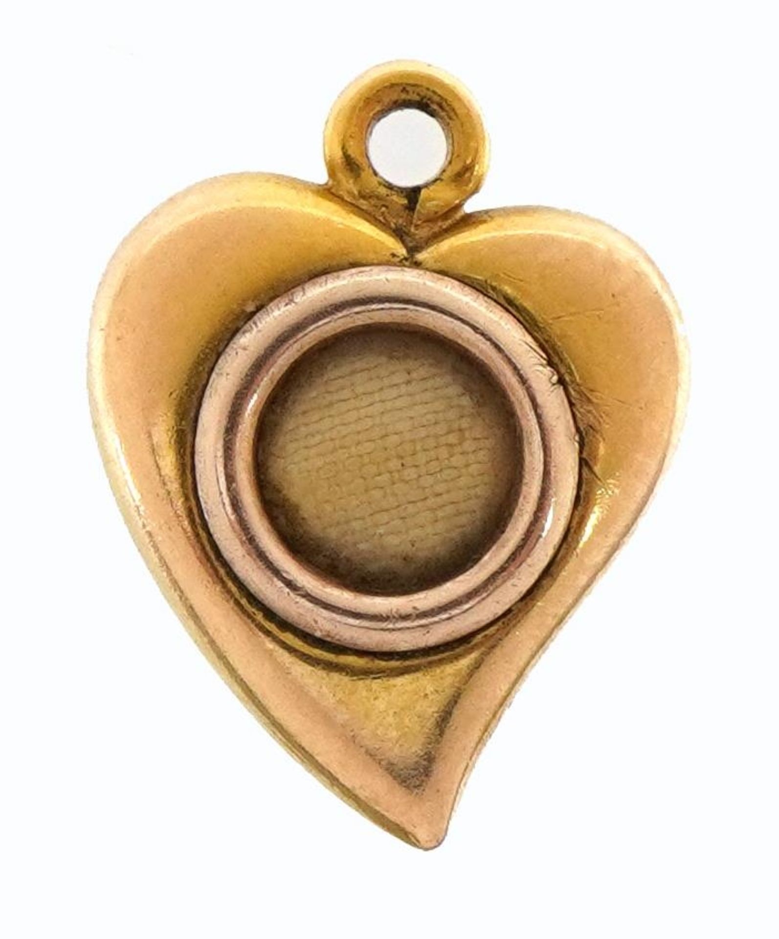 Antique unmarked gold love heart charm set with a seed pearl, locket panel to the reverse, 1.3cm - Image 2 of 2