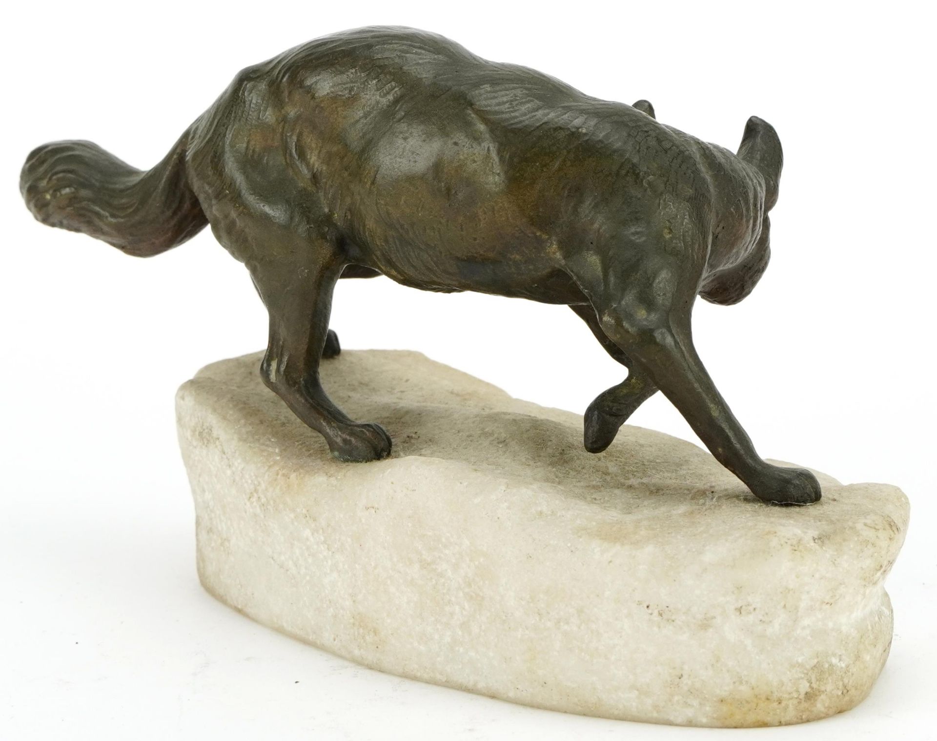 Charles Masson, patinated bronze study of a fox and rabbit raised on an onyx base, 22cm wide - Image 2 of 4