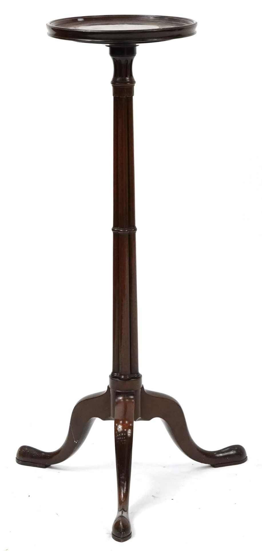 Mahogany tripod plant stand with simulated bamboo column, 92cm high