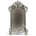 Large Art Nouveau style easel mirror decorated with a reclining maiden and grapevines, 51cm high