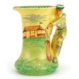 Cricketing interest Burleigh Ware jug with handle in the form of a cricketer, 19.5cm high