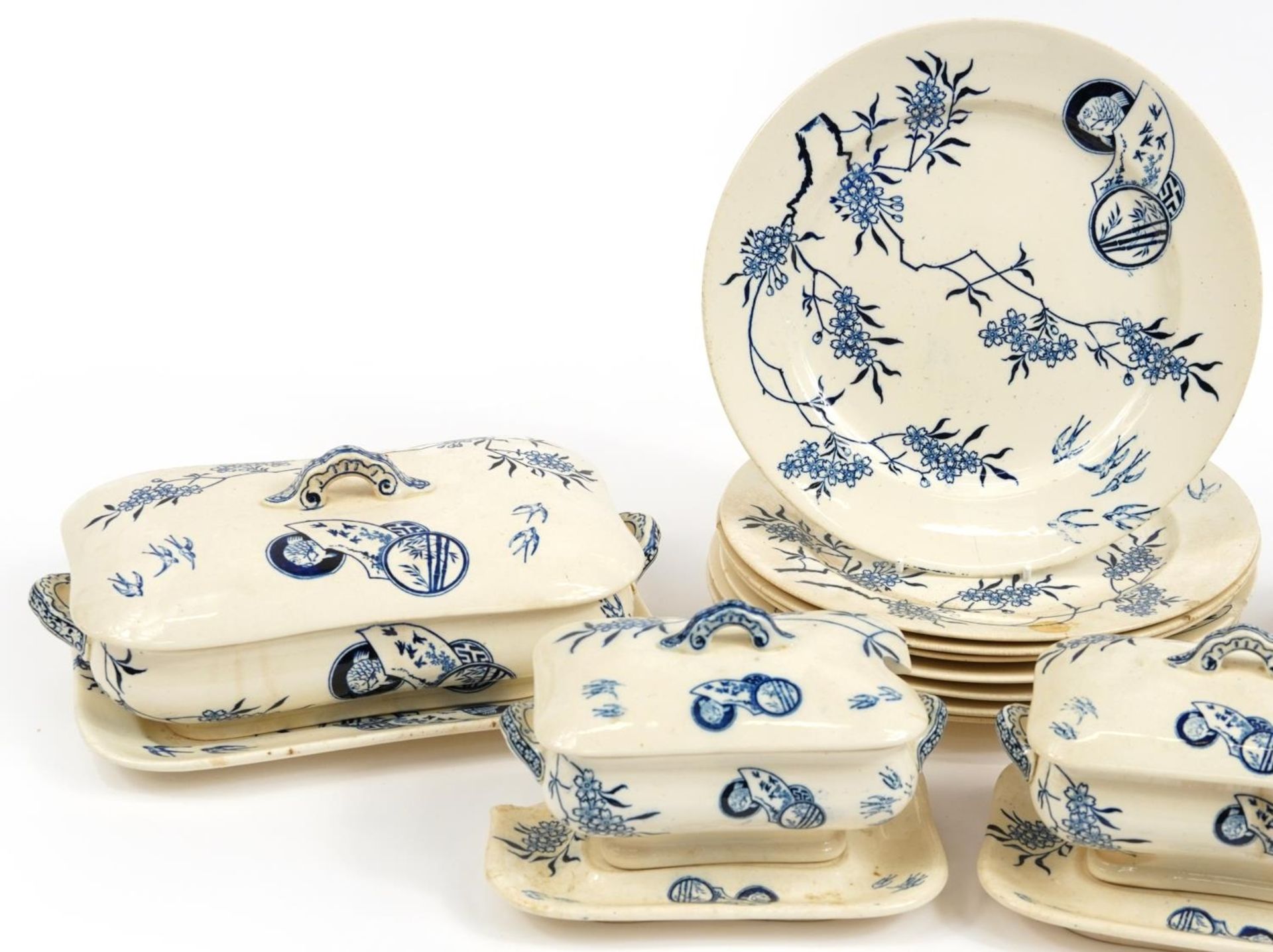 Doulton Lambeth, Doulton Spray aesthetic dinnerware including four tureens and plates, the largest - Image 2 of 4