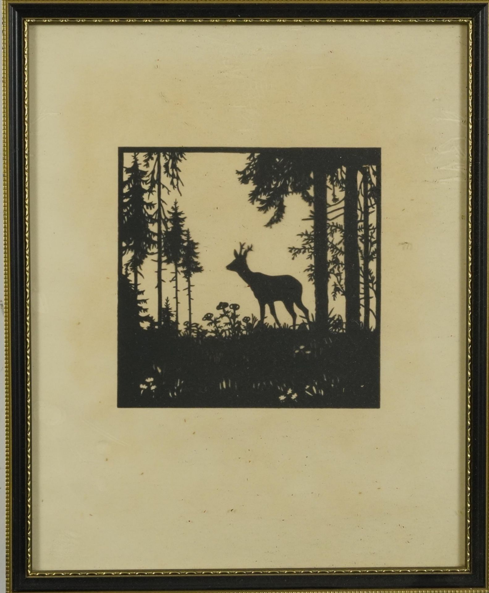 Rural landscapes with trees and deer, four woodcut prints, framed and glazed, each 28.5cm x 22.5cm - Bild 3 aus 13