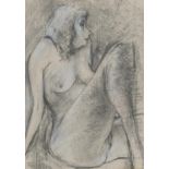 John Ivor Stewart - Seated nude female, heightened pencil drawing, signed to the reverse, mounted,