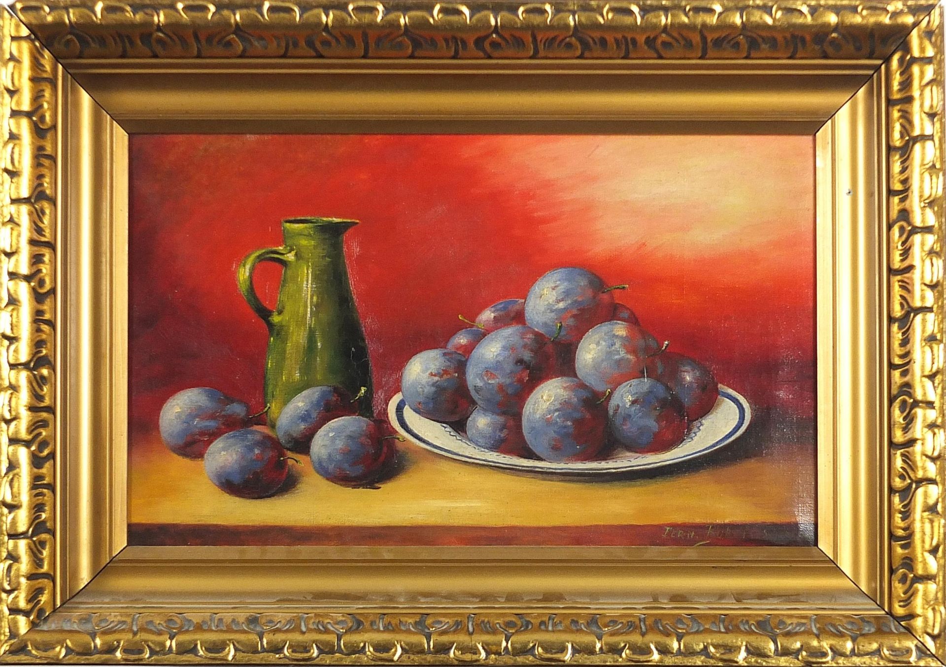 Still life fruit and vessels, Belgian school oil on canvas, indistinctly signed, possibly ... - Bild 2 aus 4