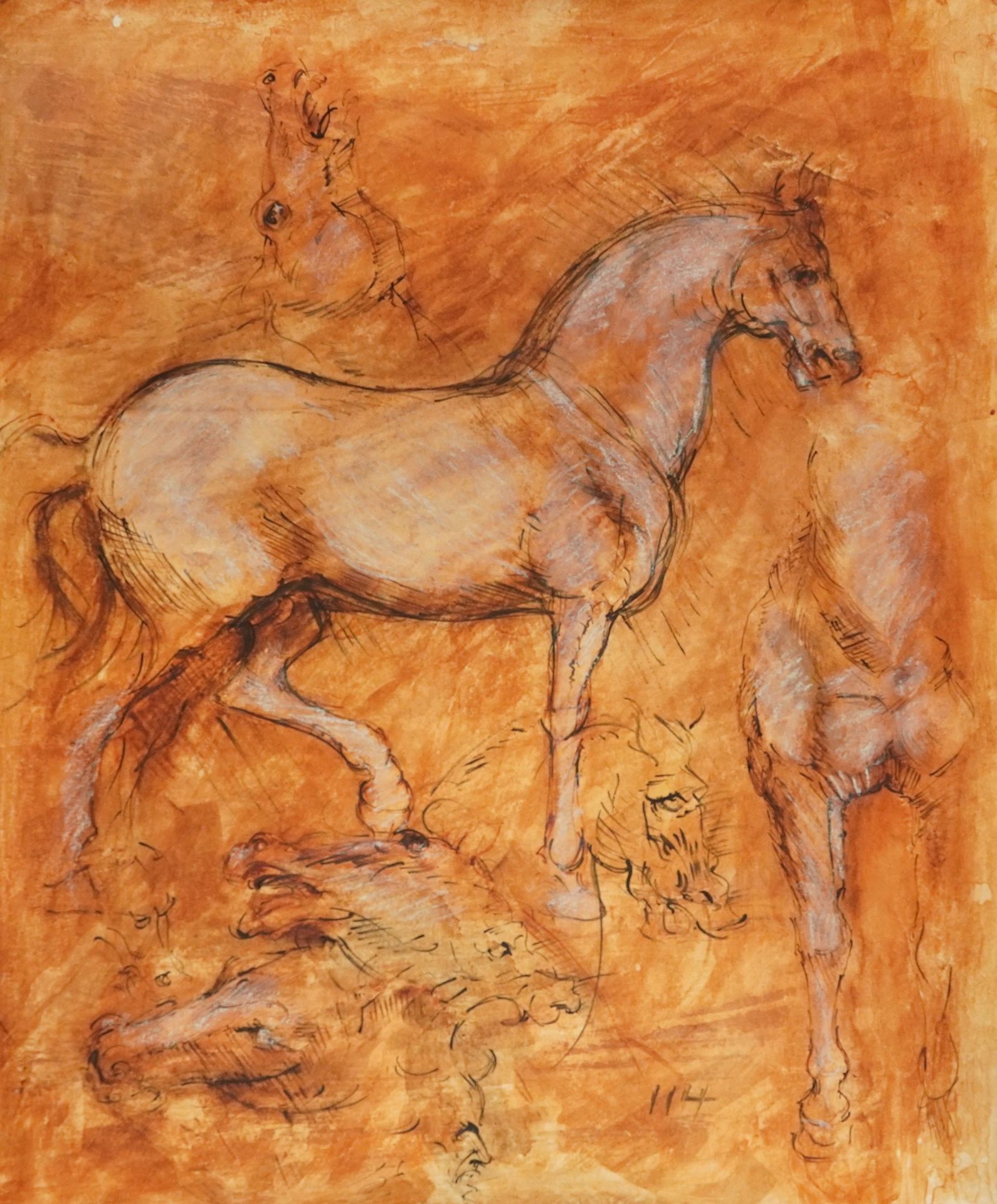 The Copper Horse, ink and watercolour on card, inscribed verso Study from nature, Arthsfovza