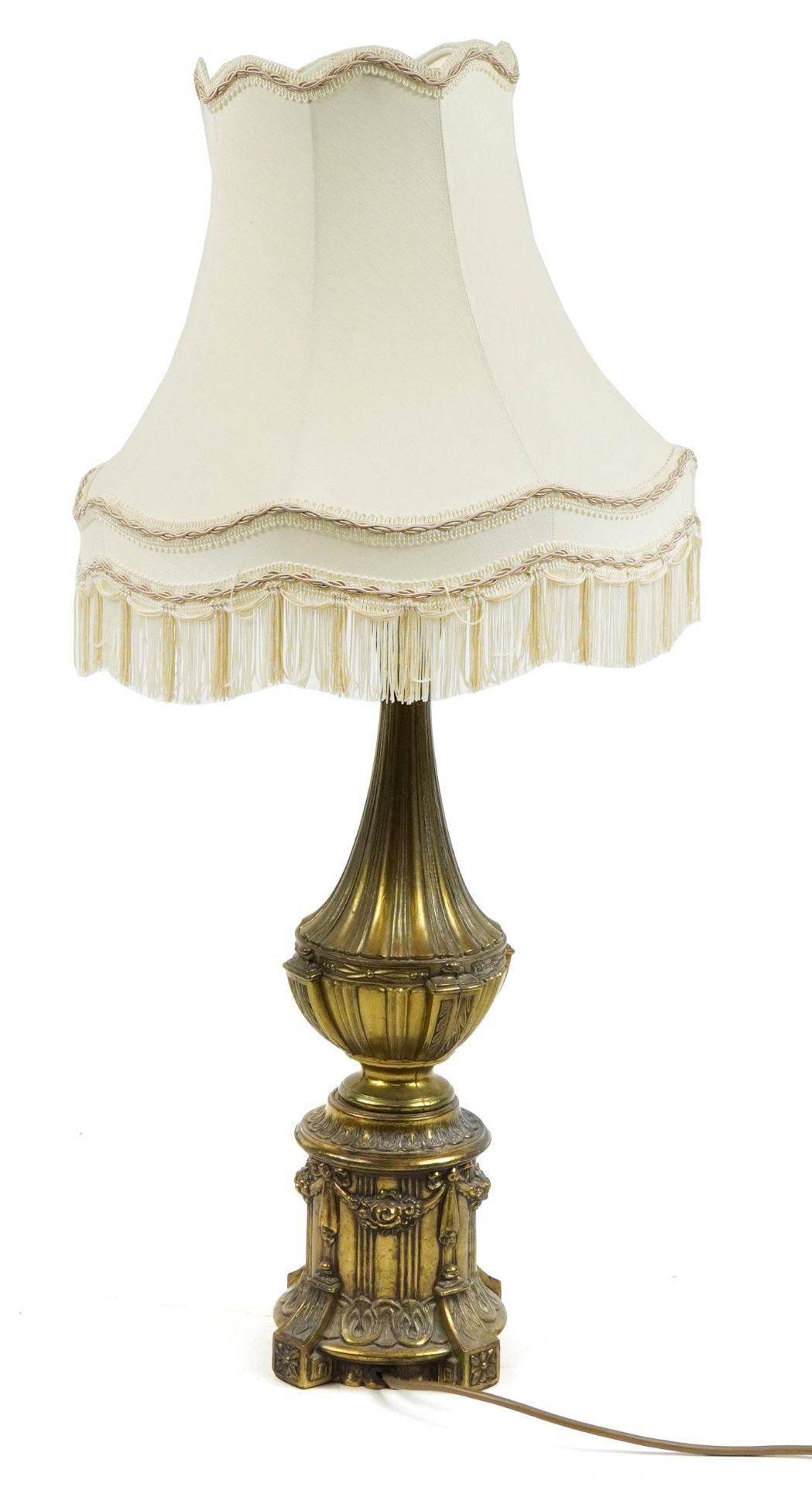 Ornate gilt brass table lamp with shade, 77cm high - Bild 2 aus 3