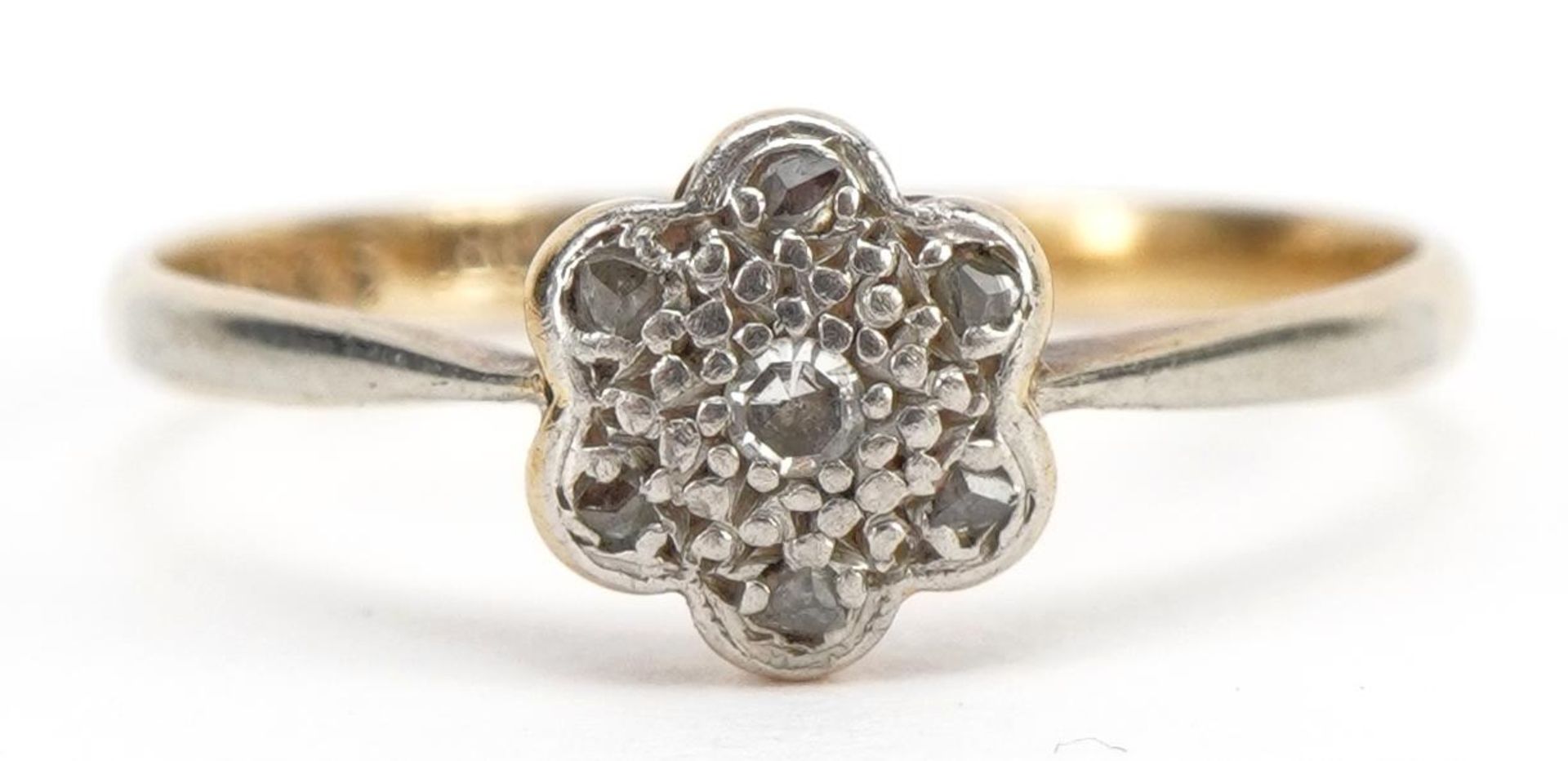 18ct gold and platinum flower head ring, size N, 1.6g