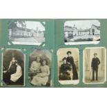 Album with one hundred and fifty old postcards including people, buildings and churches