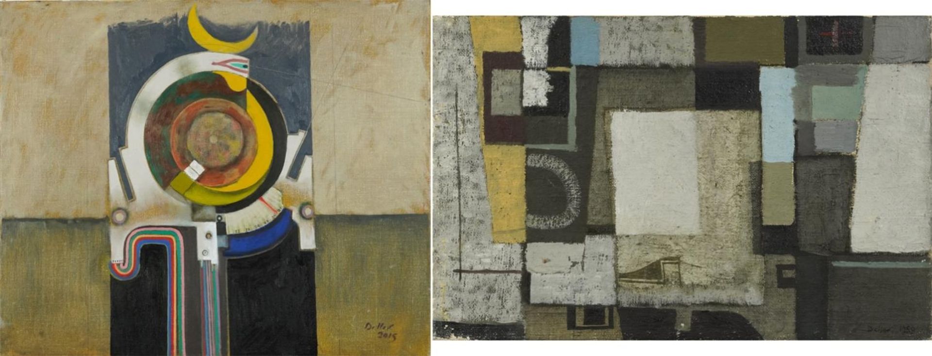 Ron Dellar - Abstract compositions, pair of oil on canvasses, one inscribed Fragment of