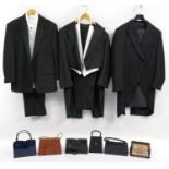 Three gentlemen's tailored suits including Van Heusen and six ladies handbags including two lizard