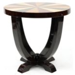 Art Deco style circular specimen wood veneer occasional table, 56cm high x 58.5cm in diameter