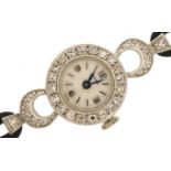 Hefik, 18ct white gold and platinum diamond ladies cocktail watch with cord strap and 9ct white gold