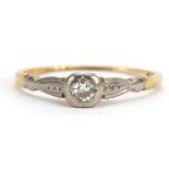 18ct gold and platinum diamond solitaire ring, size L, 1.4g