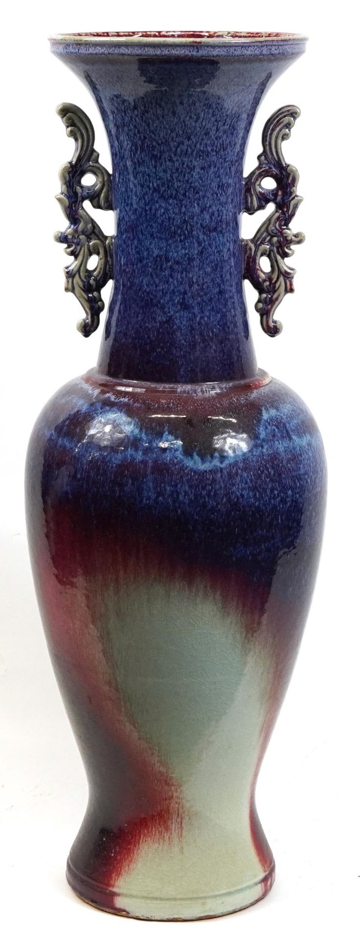 Chinese floor standing vase with twin handles having a flambe glaze, 120cm high - Image 2 of 3