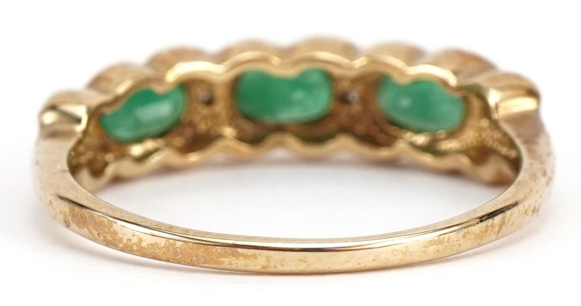 9ct gold emerald and diamond crossover ring, size P, 2.1g - Image 2 of 2